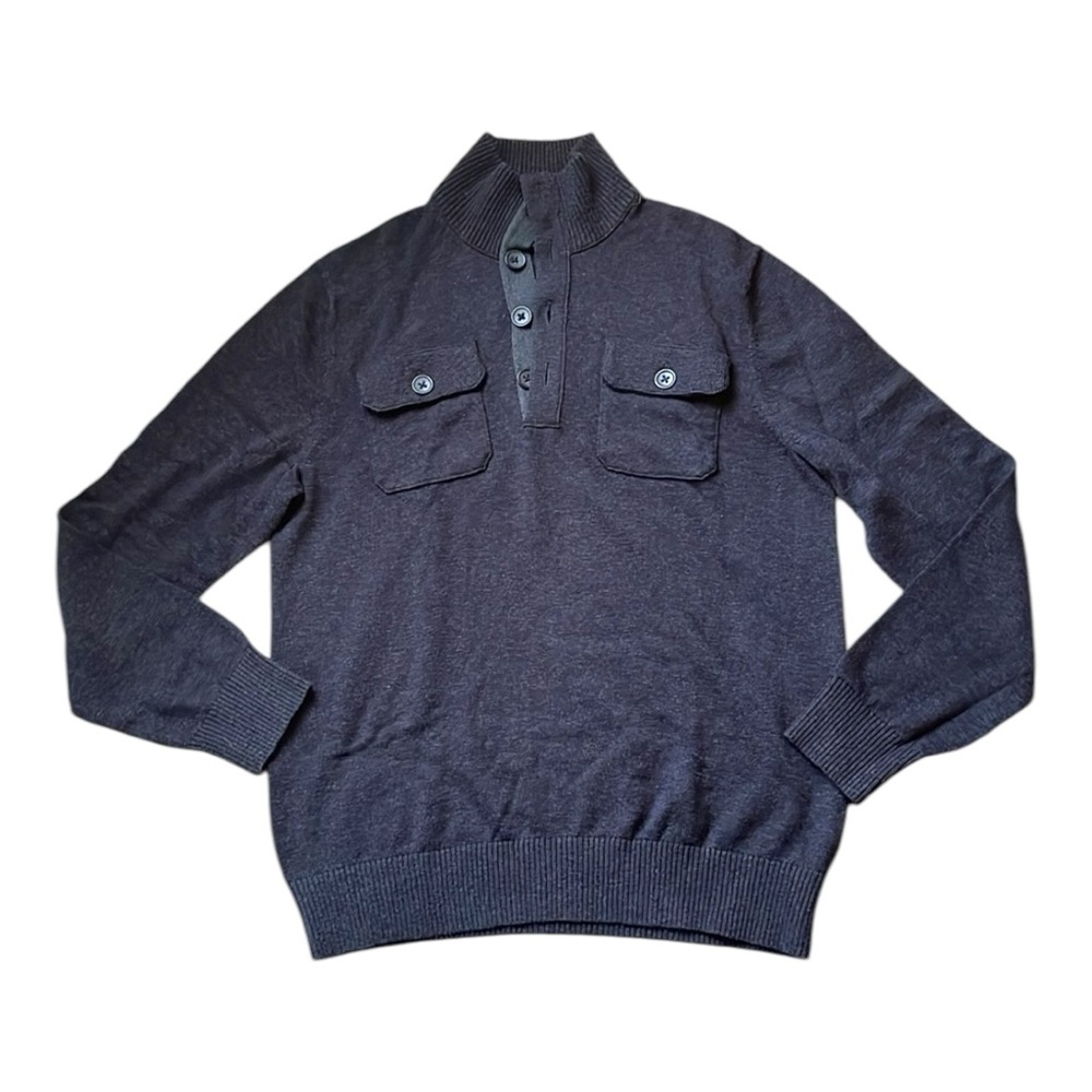 Men’s NWOT Banana Republic Gray Cotton Button Henley Pullover Sweater Size Large